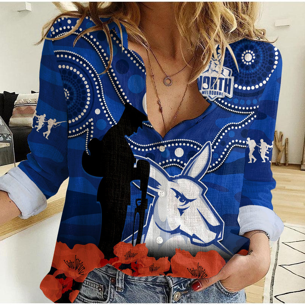 north-melbourne-football-anzac-2023-women-casual-shirt-kangaroos-aboriginal-mix-poppy-camouflage