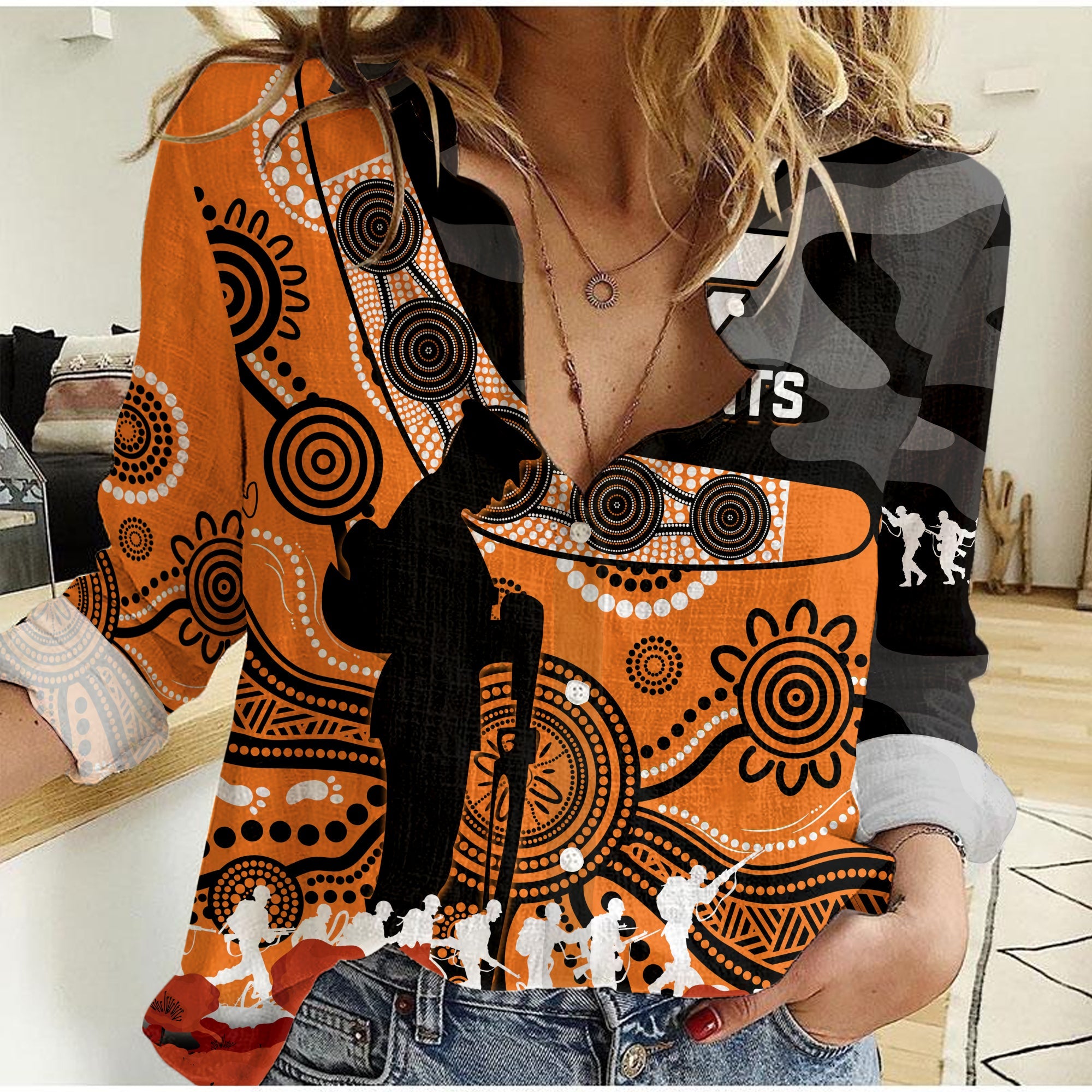 custom-text-and-number-giants-football-anzac-2023-women-casual-shirt-gws-aboriginal-mix-poppy-camouflage