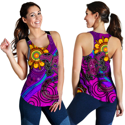 australia-lizard-and-sun-women-racerback-tank-aboriginal-art-purple
