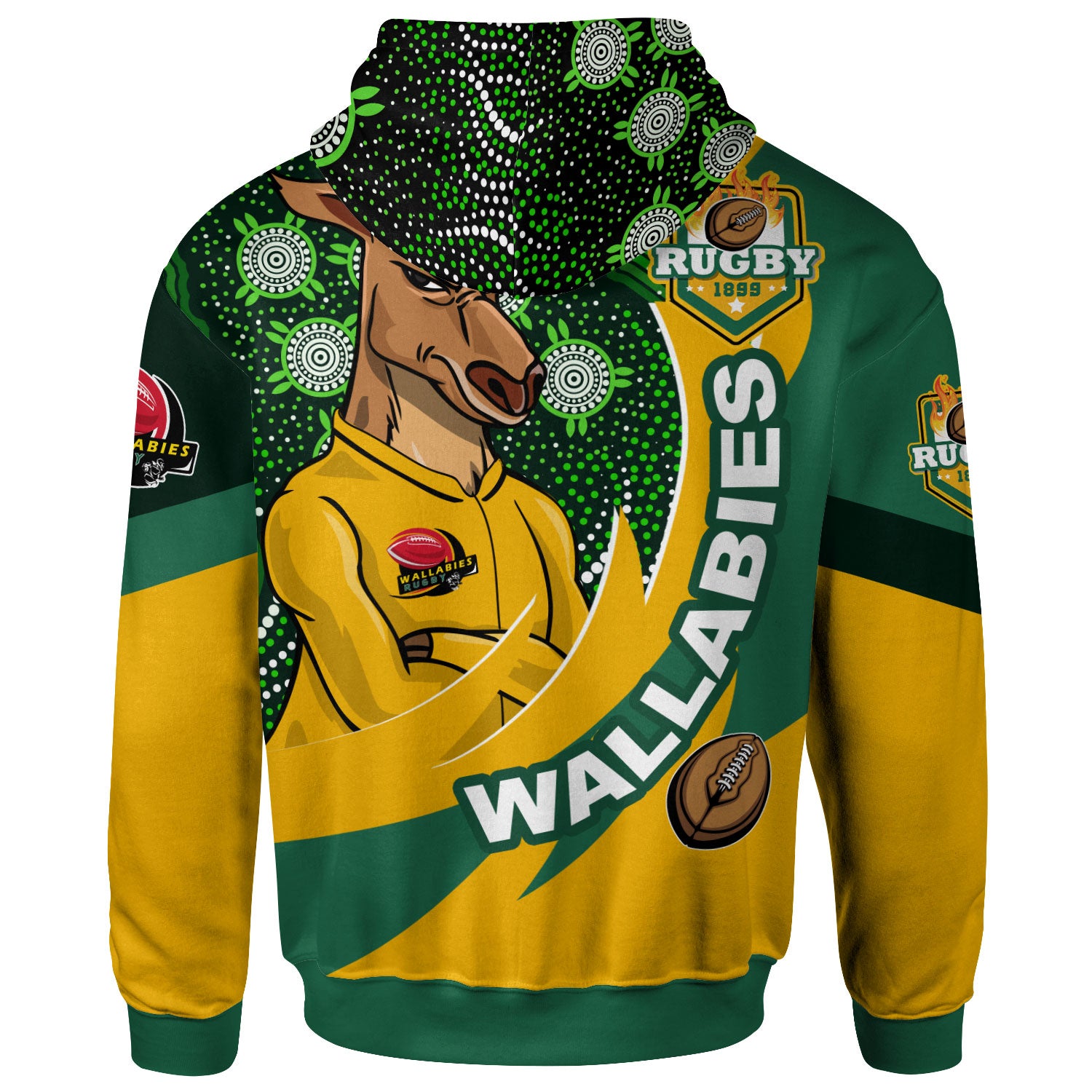 wallabies-rugby-hoodie-custom-kangaroo-rugby-ball-aboriginal-curve-style-hoodie