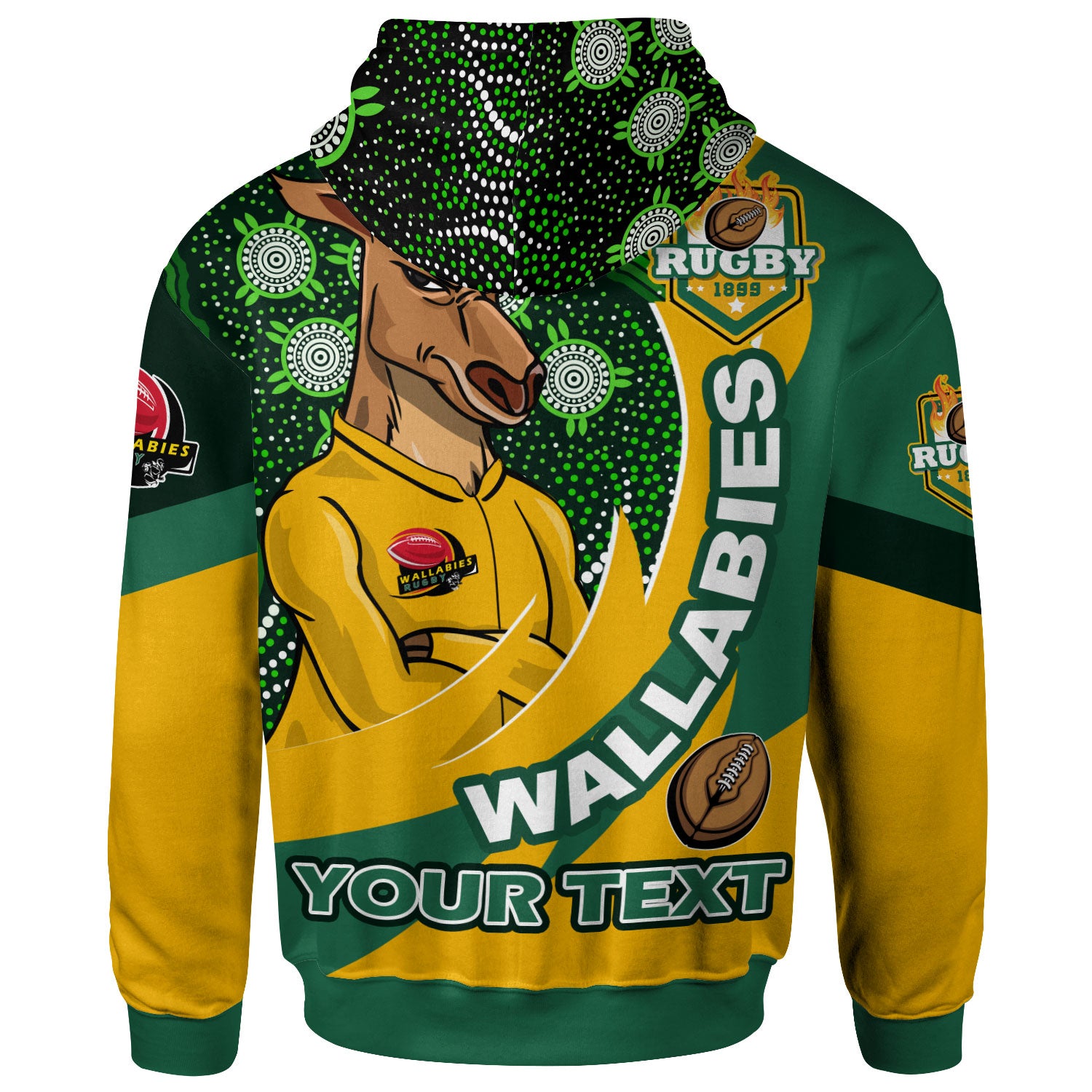 wallabies-rugby-hoodie-custom-kangaroo-rugby-ball-aboriginal-curve-style-hoodie