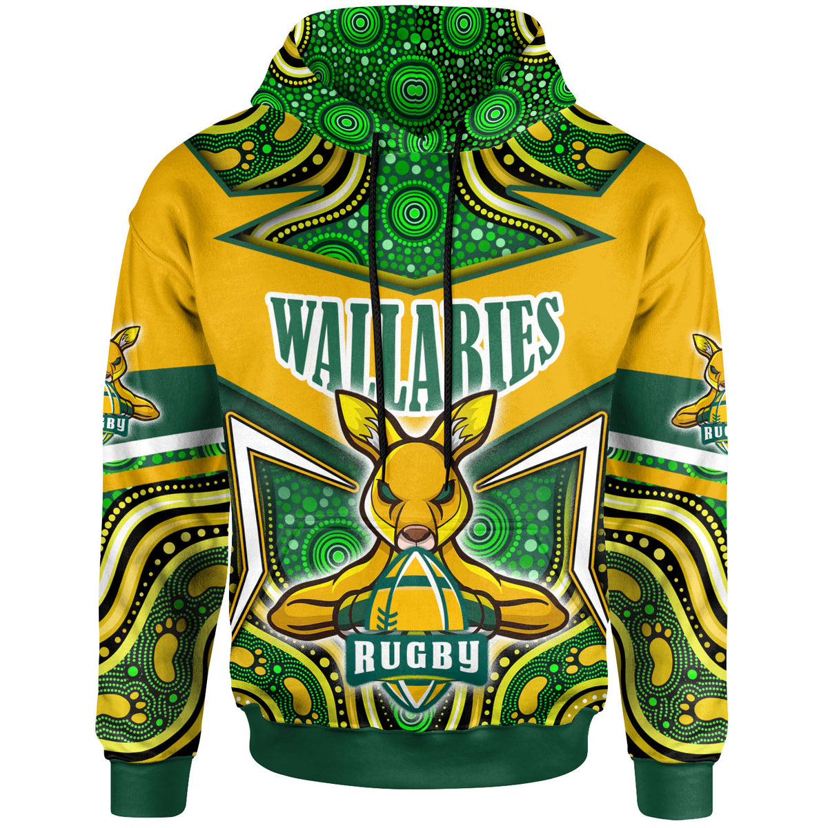wallabies-rugby-hoodie-custom-super-kangaroo-rugby-ball-mascot-aboriginal-style-hoodie