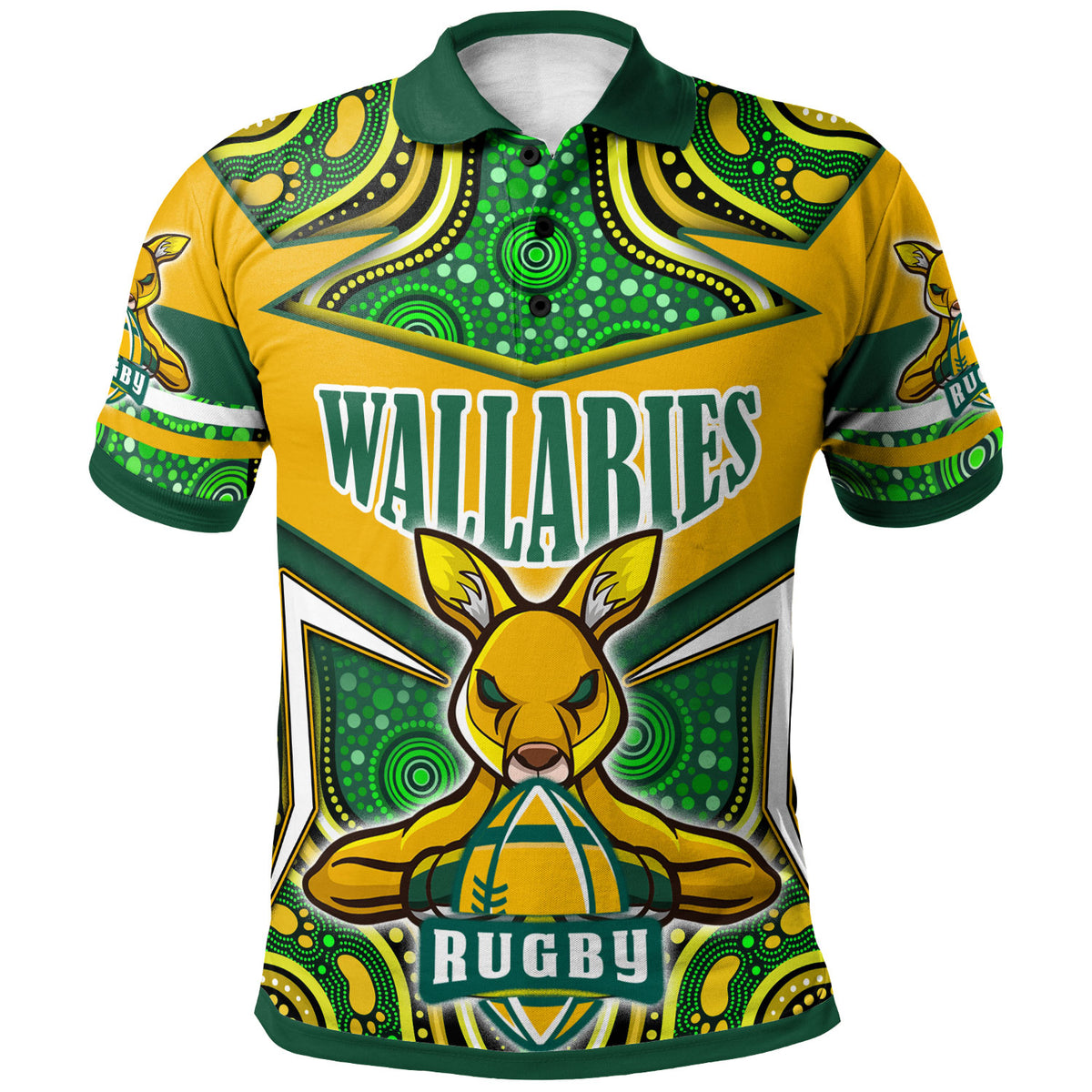 wallabies-rugby-polo-shirt-custom-super-kangaroo-rugby-ball-mascot-aboriginal-style-polo-shirt
