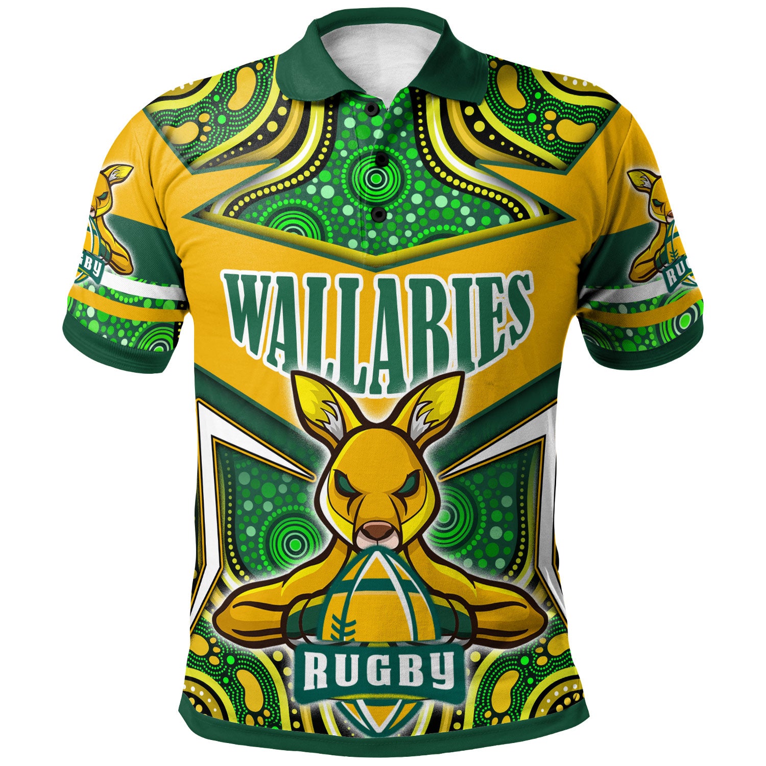 wallabies-rugby-polo-shirt-custom-super-kangaroo-rugby-ball-mascot-aboriginal-style-polo-shirt