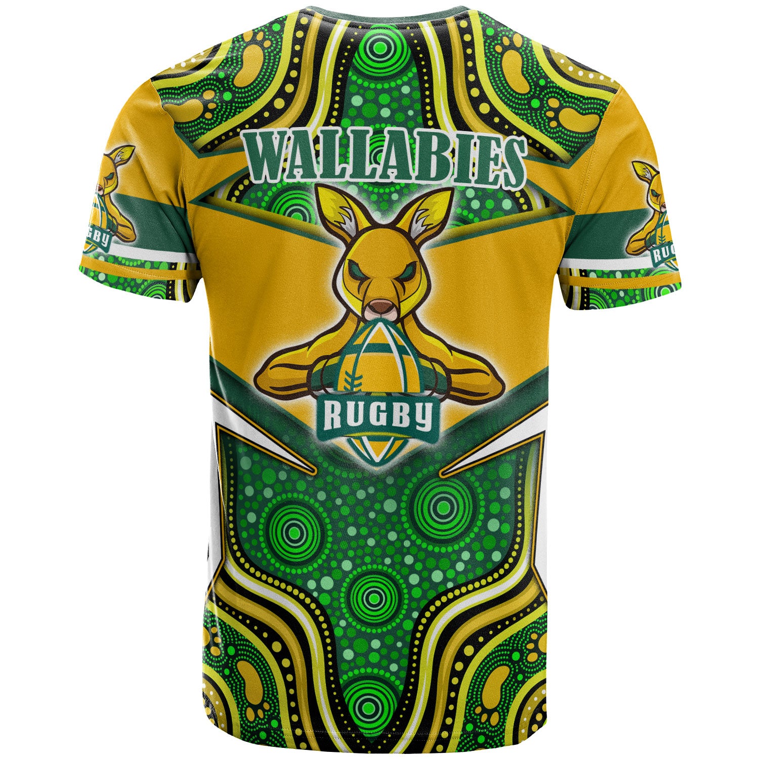 wallabies-rugby-t-shirt-custom-super-kangaroo-rugby-ball-mascot-aboriginal-style-t-shirt