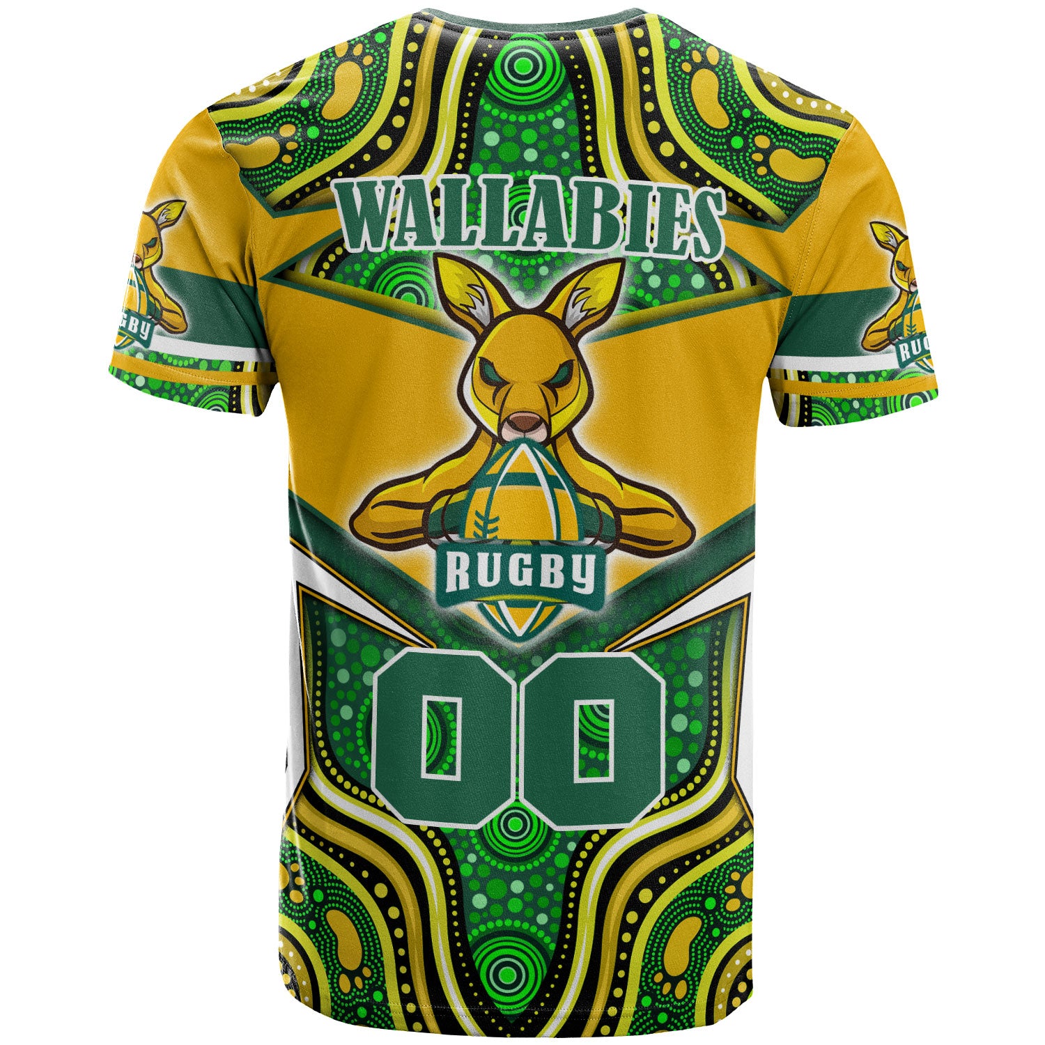 wallabies-rugby-t-shirt-custom-super-kangaroo-rugby-ball-mascot-aboriginal-style-t-shirt