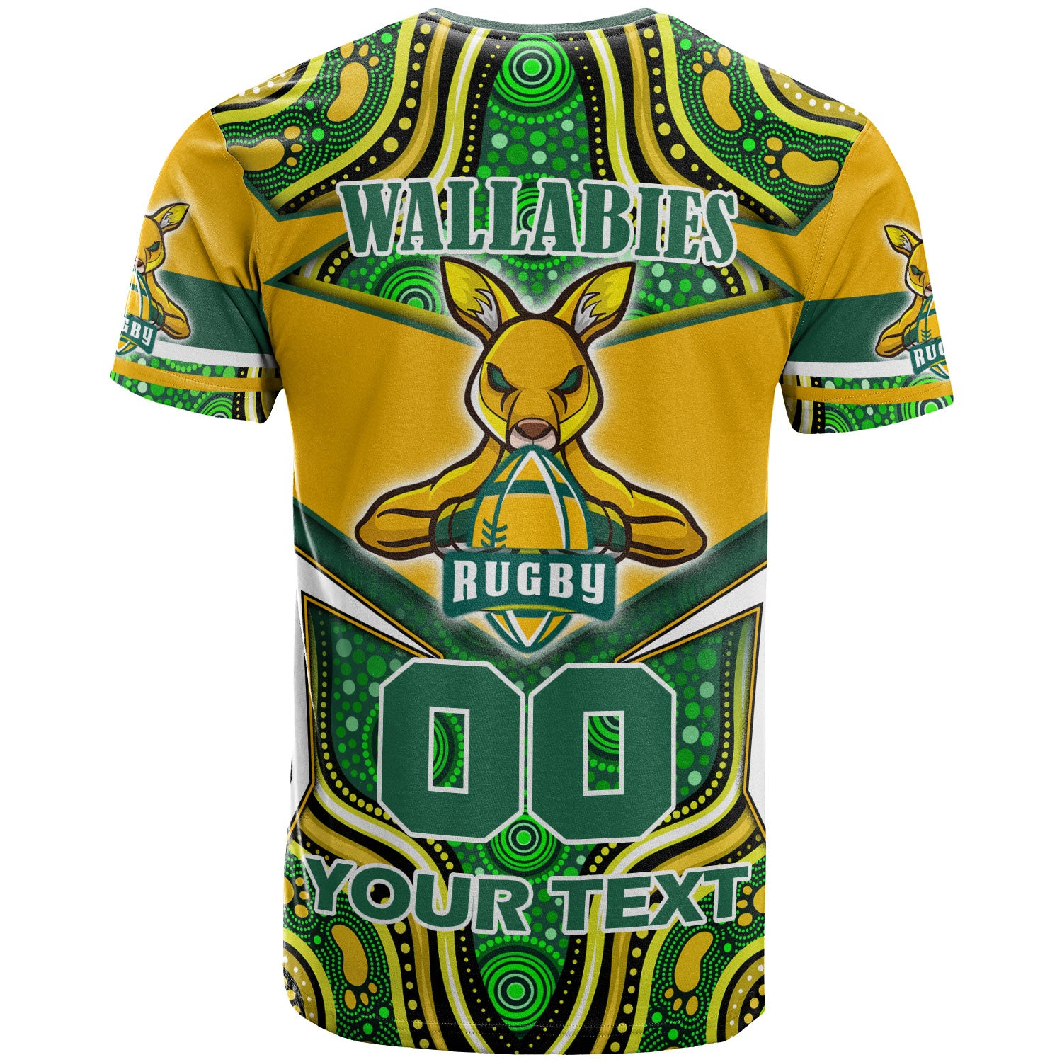 wallabies-rugby-t-shirt-custom-super-kangaroo-rugby-ball-mascot-aboriginal-style-t-shirt