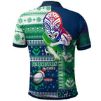 warriors-rugby-polo-shirt-custom-christmas-snowflakes-warriors-mascot-polo-shirt