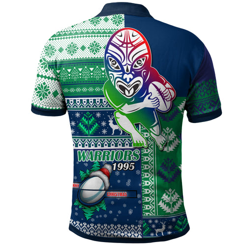 warriors-rugby-polo-shirt-custom-christmas-snowflakes-warriors-mascot-polo-shirt