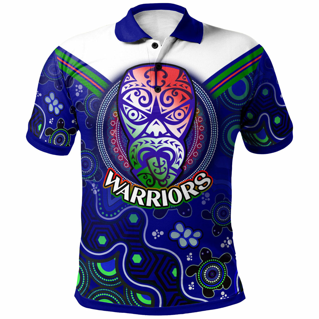 warriors-rugby-polo-shirt-custom-warriors-aboriginal-dot-art-vector-painting-with-turtle-polo-shirt