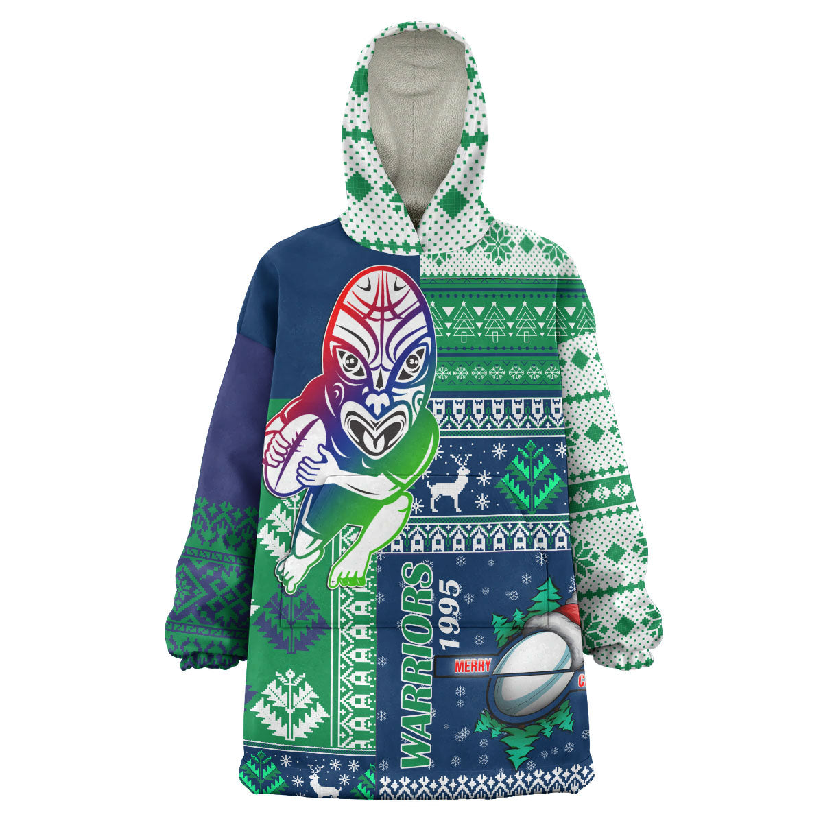 warriors-rugby-snug-hoodie-custom-christmas-snowflakes-warriors-mascot-wearable-blanket-hoodie