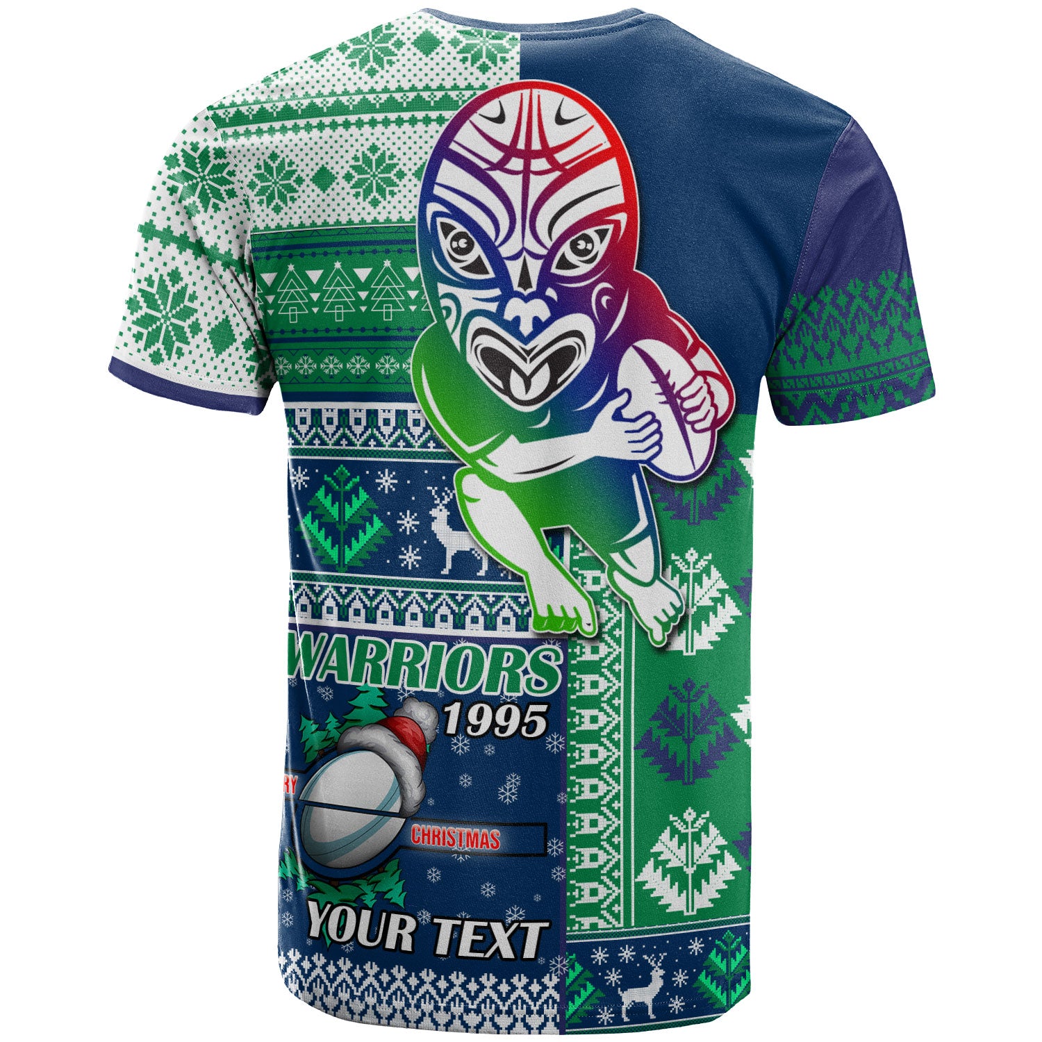 warriors-rugby-t-shirt-custom-christmas-snowflakes-warriors-mascot-t-shirt