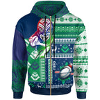 warriors-rugby-hoodie-custom-christmas-snowflakes-warriors-mascot-hoodie