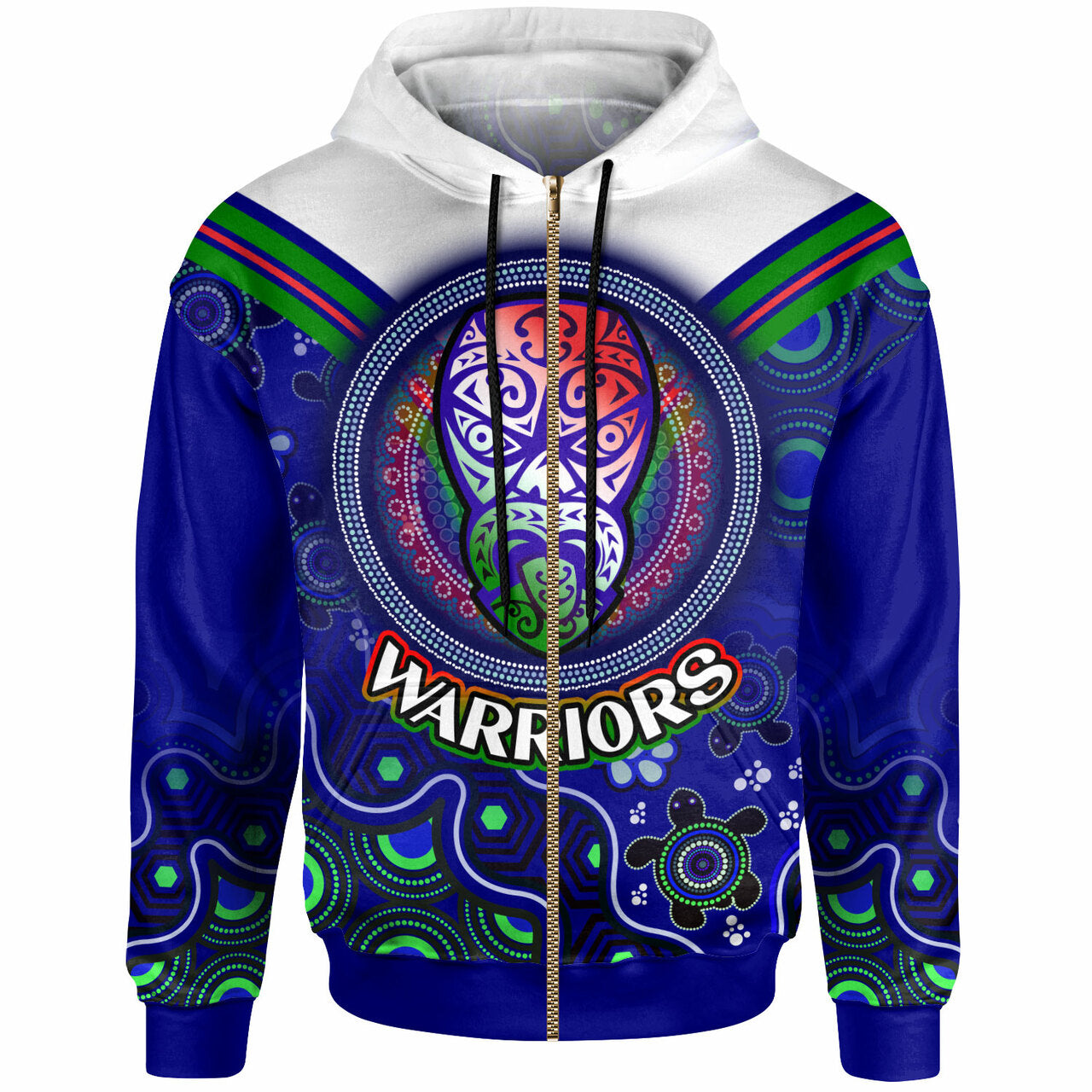 Warriors Rugby Hoodie - Custom Warriors Aboriginal Dot Art Vector Painting With Turtle Hoodie LT10