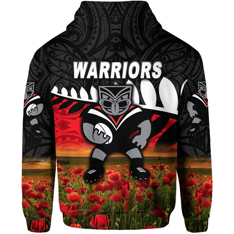 New Zealand Warriors ANZAC 2022 Hoodie Maori Poppy Flowers Vibes LT8