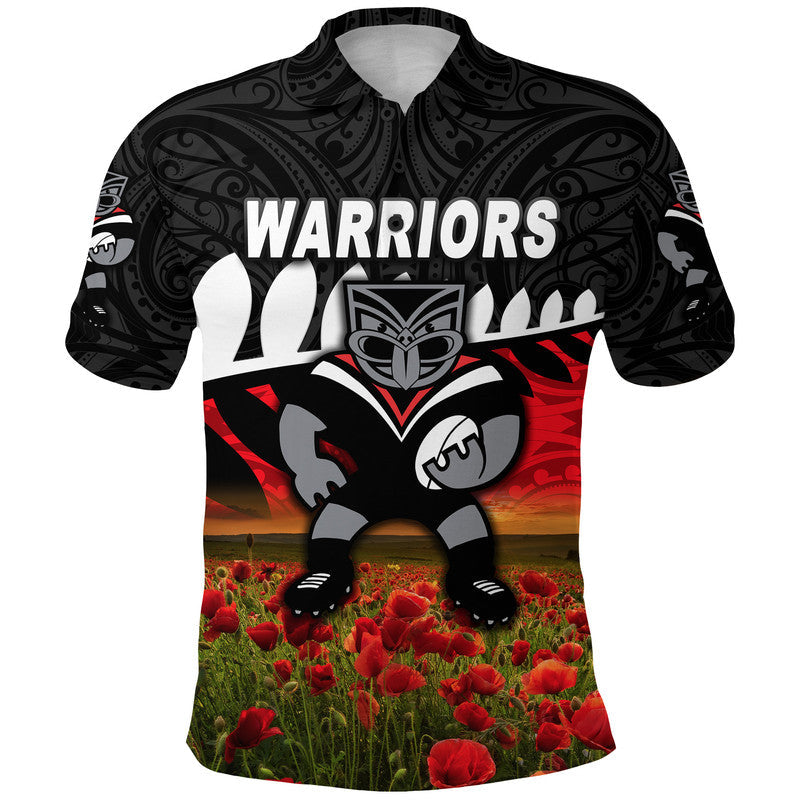 custom-personalised-warriors-anzac-polo-shirt-maori-poppy-flowers-vibes