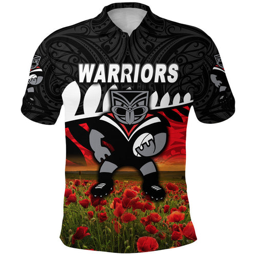 custom-personalised-warriors-anzac-polo-shirt-maori-poppy-flowers-vibes