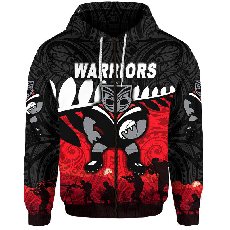 (Custom Personalised) New Zealand Warriors ANZAC 2022 Zip Up And Pullover Hoodie Maori Simple Style LT8