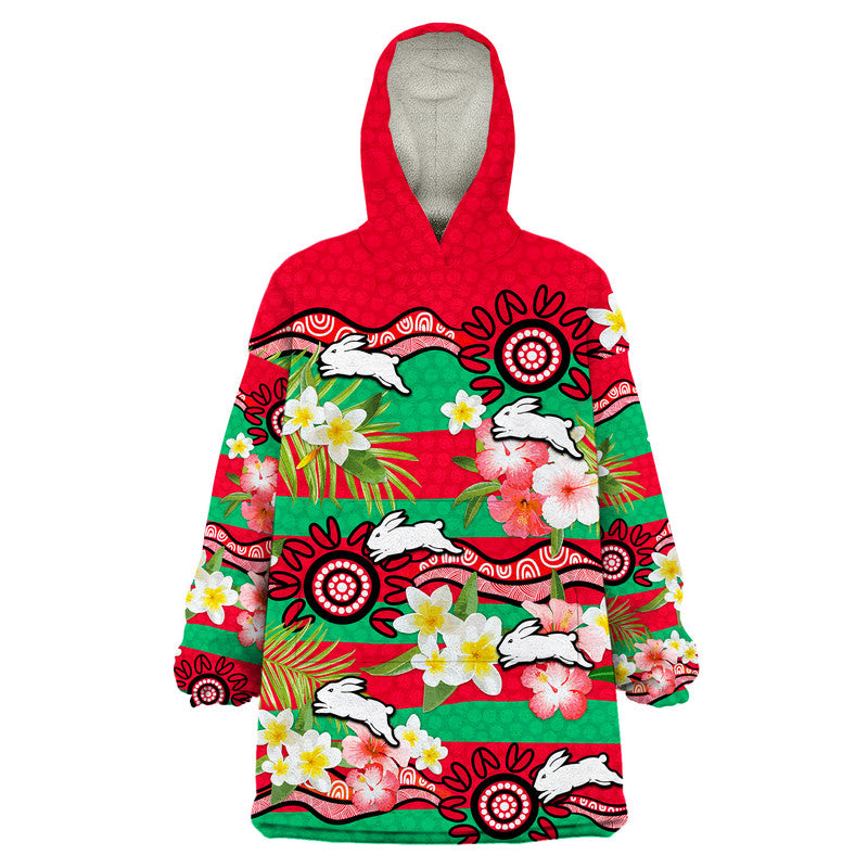 rabbitohs-rugby-wearable-blanket-hoodie-tropical-flowers-and-palm-hawaiian-style