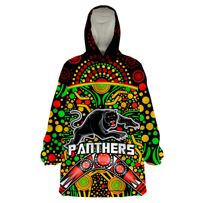 custom-personalised-panthers-rugby-wearable-blanket-hoodie-boomerang-indigenous-dots