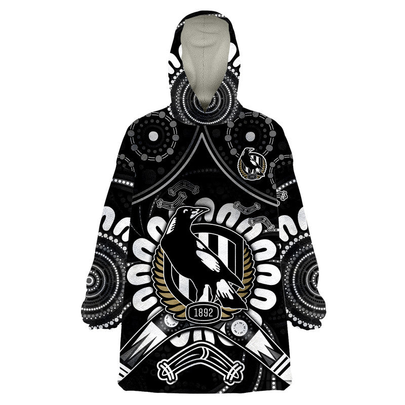 magpies-football-wearable-blanket-hoodie-boomerang-indigenous-dots