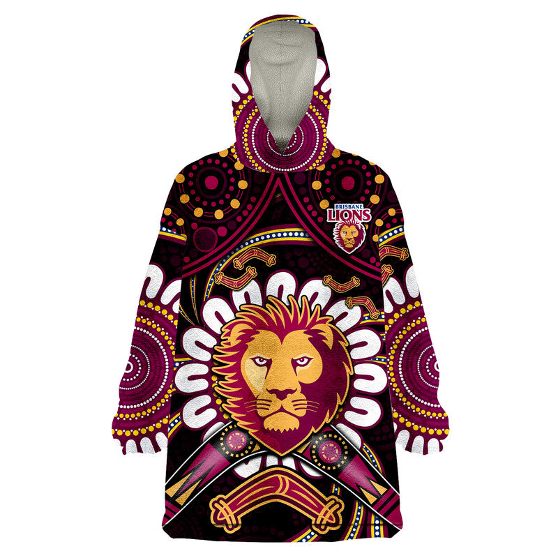 custom-personalised-brisbane-lions-football-wearable-blanket-hoodie-boomerang-indigenous-dots