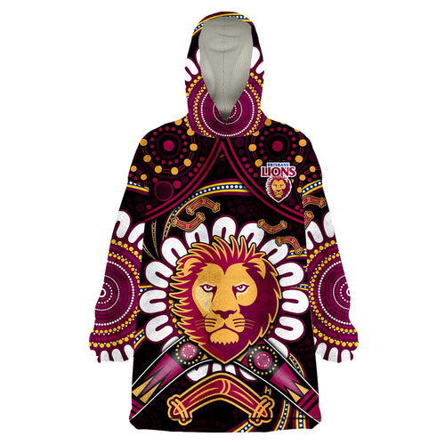 custom-personalised-brisbane-lions-football-wearable-blanket-hoodie-boomerang-indigenous-dots