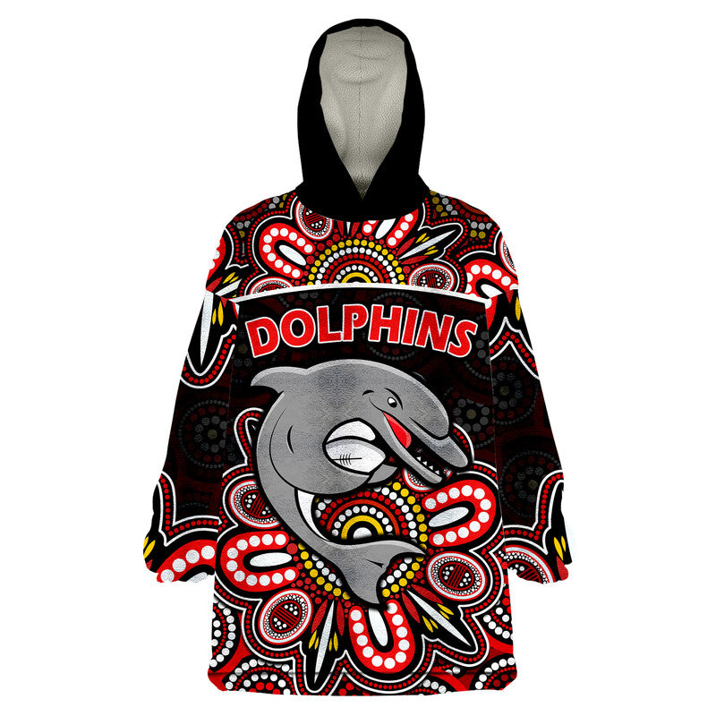 dolphins-rugby-wearable-blanket-hoodie-aboriginal-dot-painting