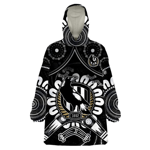 custom-personalised-magpies-football-wearable-blanket-hoodie-boomerang-indigenous-dots