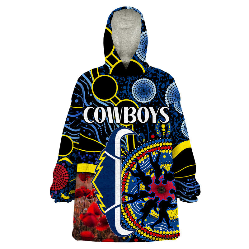 custom-personalised-cowboys-rugby-anzac-wearable-blanket-hoodie-aboriginal-military-and-poppy-flowers