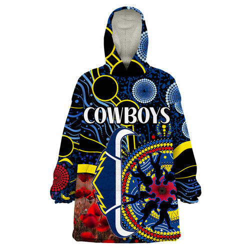 custom-personalised-cowboys-rugby-anzac-wearable-blanket-hoodie-aboriginal-military-and-poppy-flowers