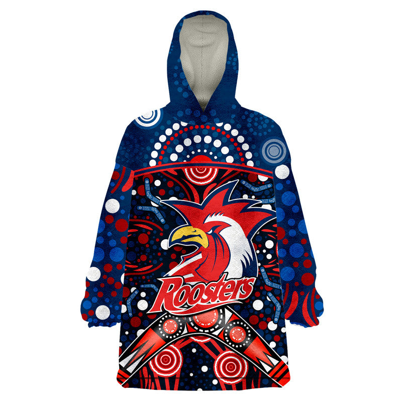 custom-personalised-roosters-rugby-wearable-blanket-hoodie-boomerang-indigenous-dots