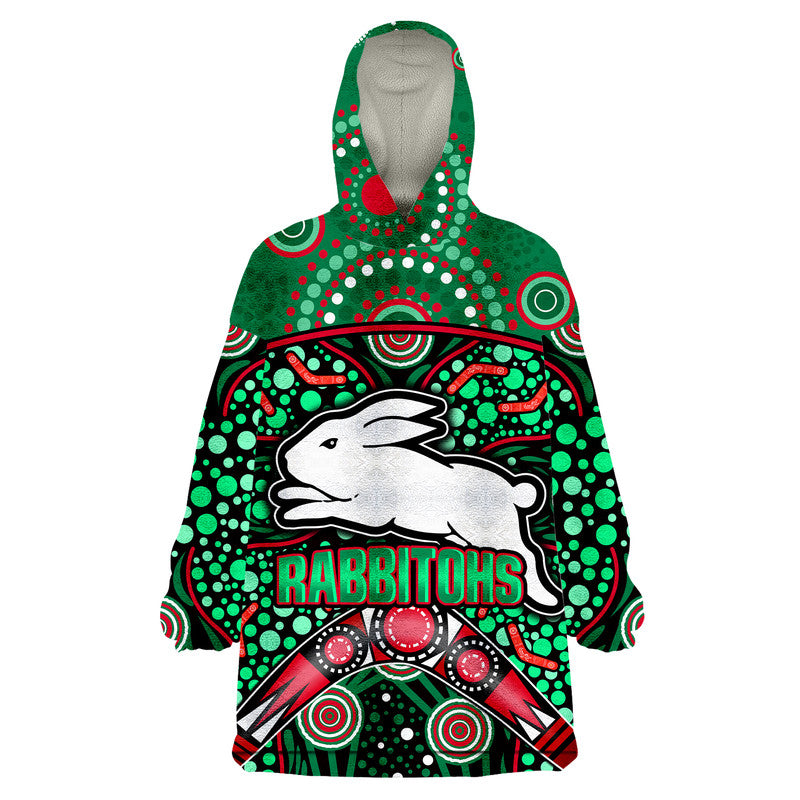 custom-personalised-south-sydney-indigenous-rabbitohs-dot-art-style-wearable-blanket-hoodie