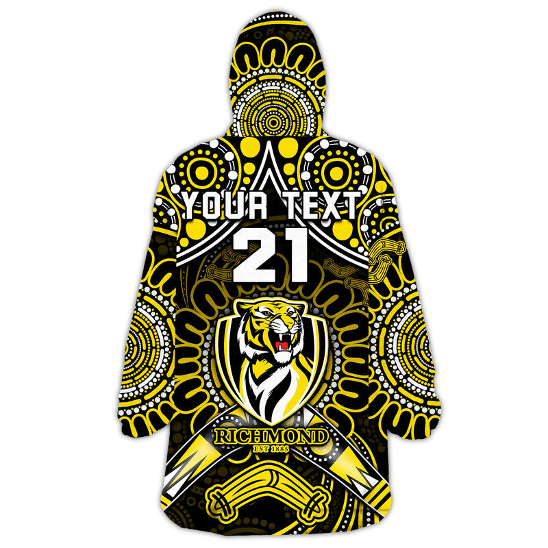 custom-personalised-richmond-tigers-football-wearable-blanket-hoodie-boomerang-indigenous-dots