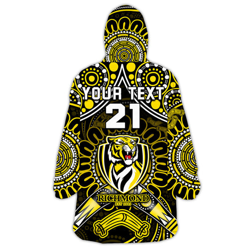 custom-personalised-richmond-tigers-football-wearable-blanket-hoodie-boomerang-indigenous-dots