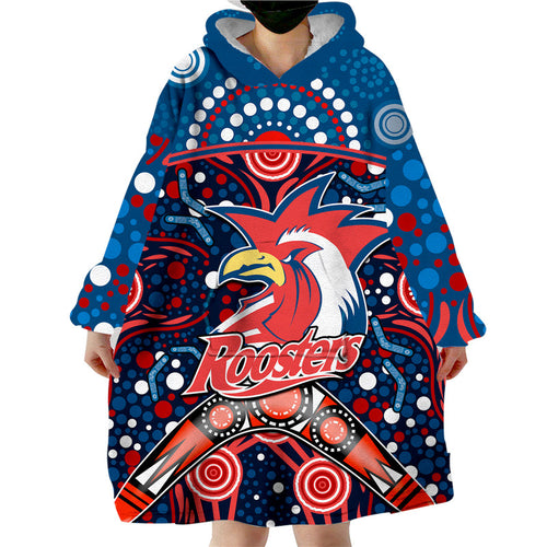roosters-rugby-wearable-blanket-hoodie-boomerang-indigenous-dots