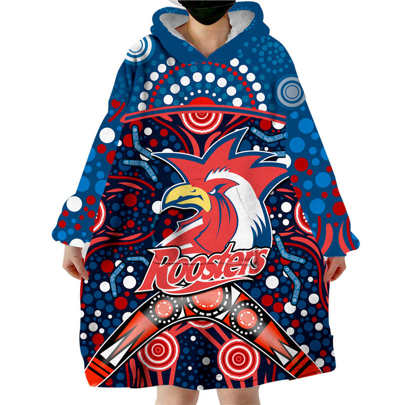 custom-personalised-roosters-rugby-wearable-blanket-hoodie-boomerang-indigenous-dots