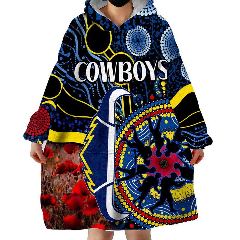 custom-personalised-cowboys-rugby-anzac-wearable-blanket-hoodie-aboriginal-military-and-poppy-flowers