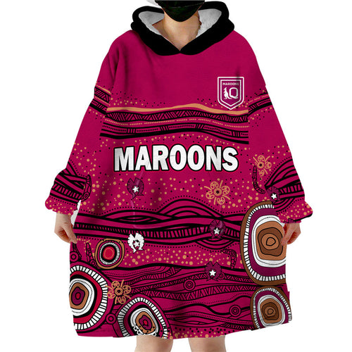 custom-personalised-qld-maroons-rugby-wearable-blanket-hoodie-indigenous