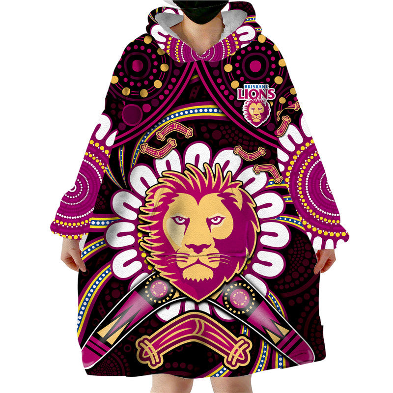 custom-personalised-brisbane-lions-football-wearable-blanket-hoodie-boomerang-indigenous-dots