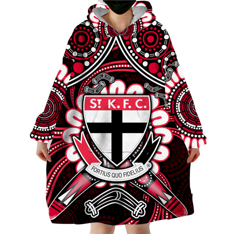 custom-personalised-st-kilda-saints-wearable-blanket-hoodie-boomerang-indigenous-dots