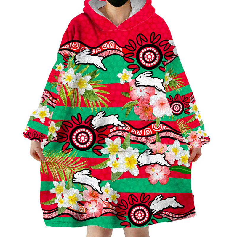 rabbitohs-rugby-wearable-blanket-hoodie-tropical-flowers-and-palm-hawaiian-style