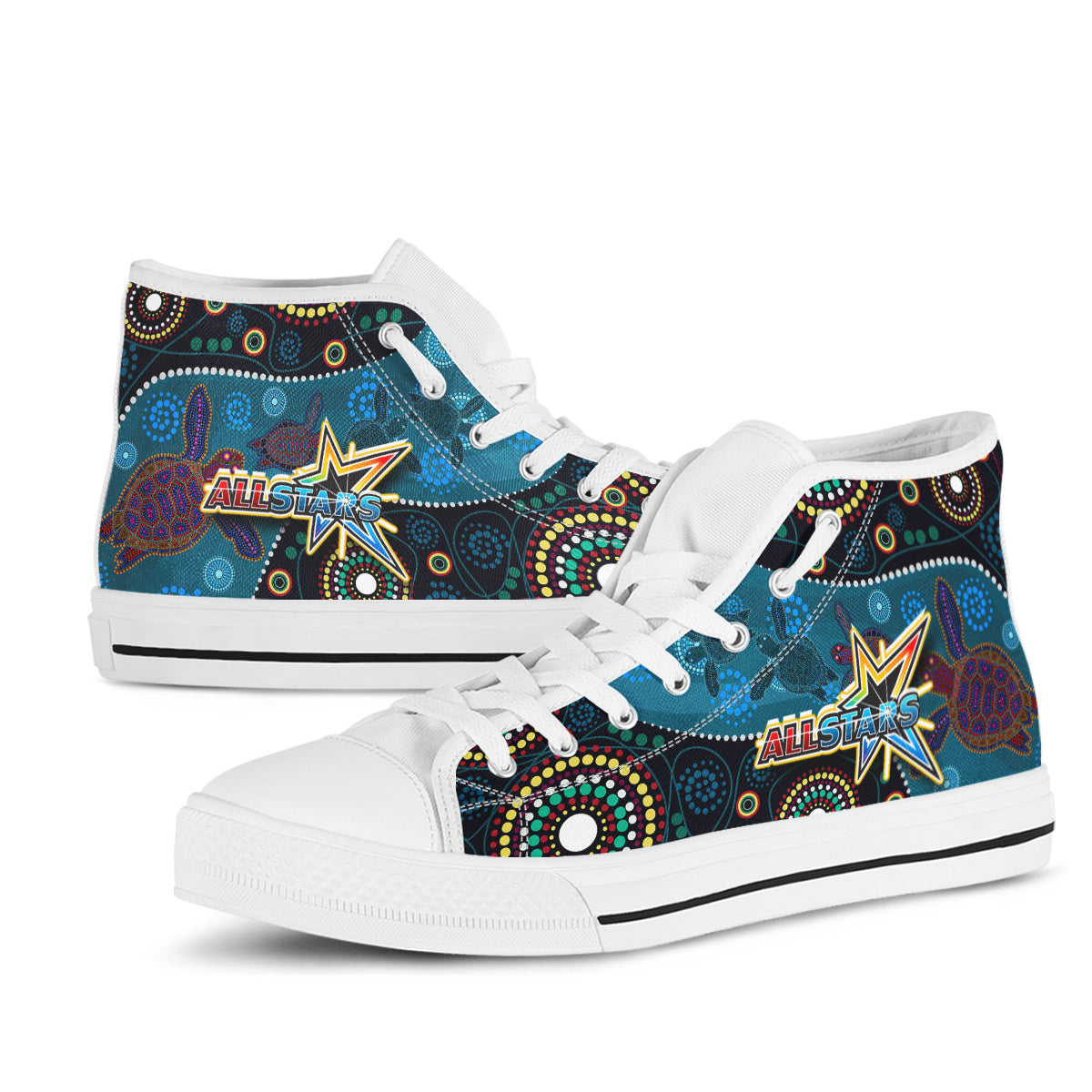 indigenous-all-stars-rugby-high-top-shoes-dreamtime-turtle-with-aboriginal-dot-painting-art-high-top-shoes