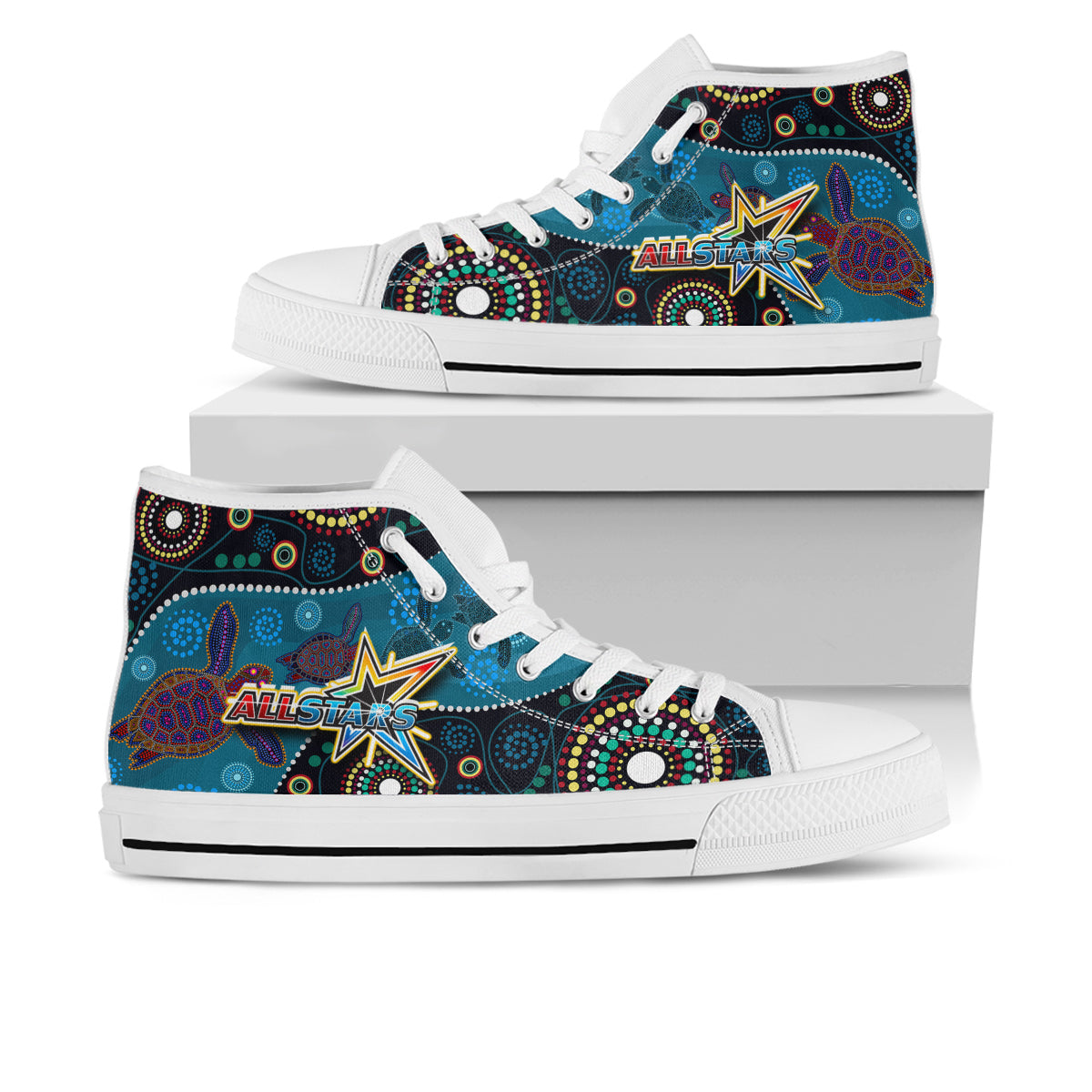 indigenous-all-stars-rugby-high-top-shoes-dreamtime-turtle-with-aboriginal-dot-painting-art-high-top-shoes