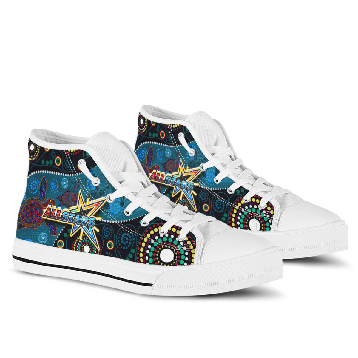 indigenous-all-stars-rugby-high-top-shoes-dreamtime-turtle-with-aboriginal-dot-painting-art-high-top-shoes