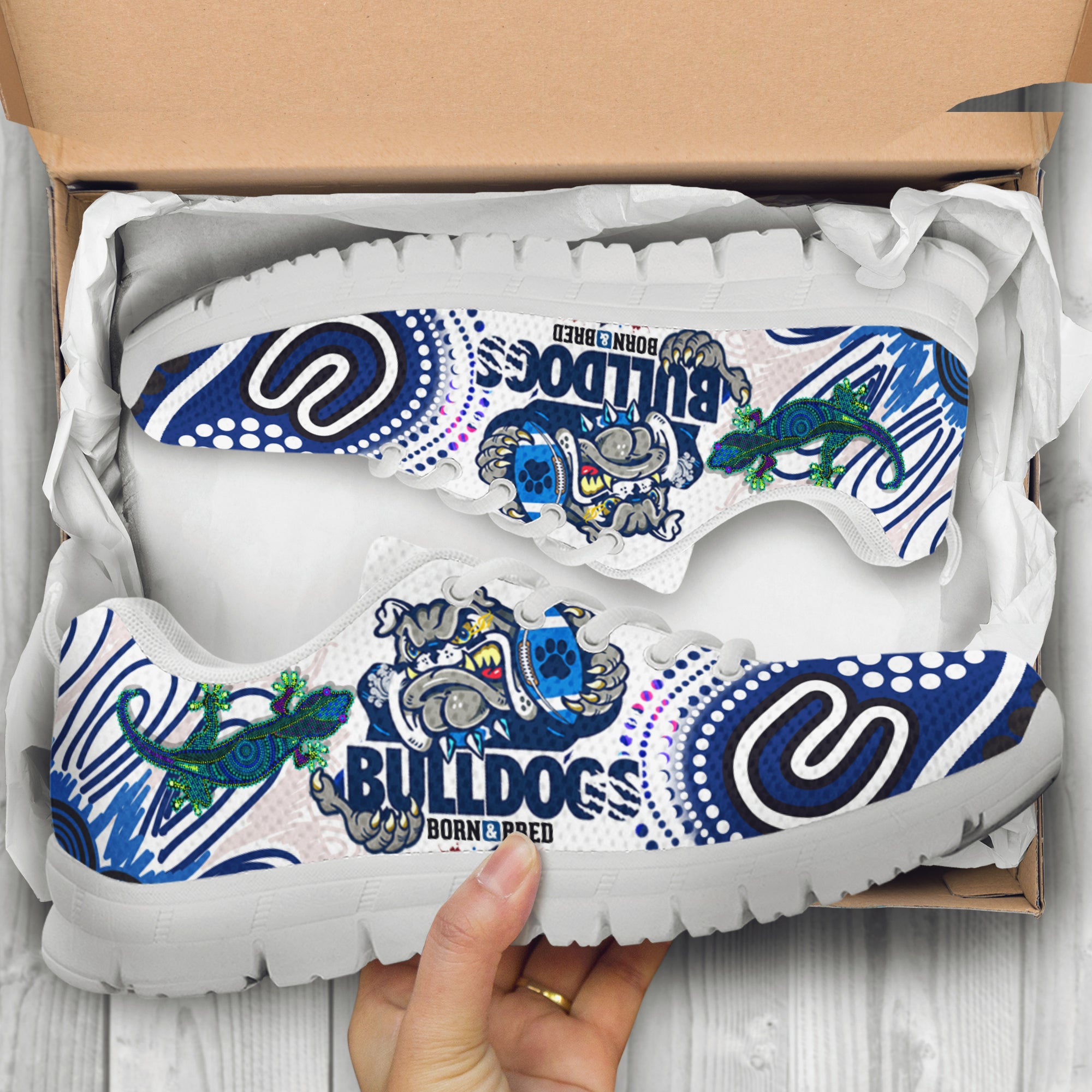bulldogs-rugby-born-bred-sneakers-custom-indigenous-bulldogs-with-rugby-ball-and-aboriginal-patterns-sneakers