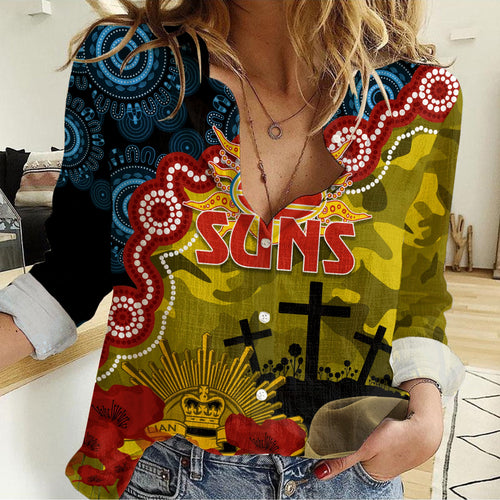 gc-suns-football-anzac-2023-women-casual-shirt-aboriginal-mix-slouch-hat