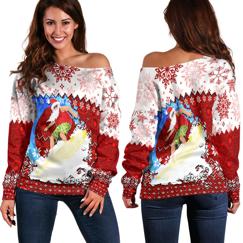 aboriginal-christmas-2022-santa-claus-surfing-off-shoulder-sweater-red-style