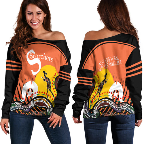 Perth Off Shoulder Sweater Scorchers NAIDOC Week Aboriginal - LT16 - Vibe Hoodie
