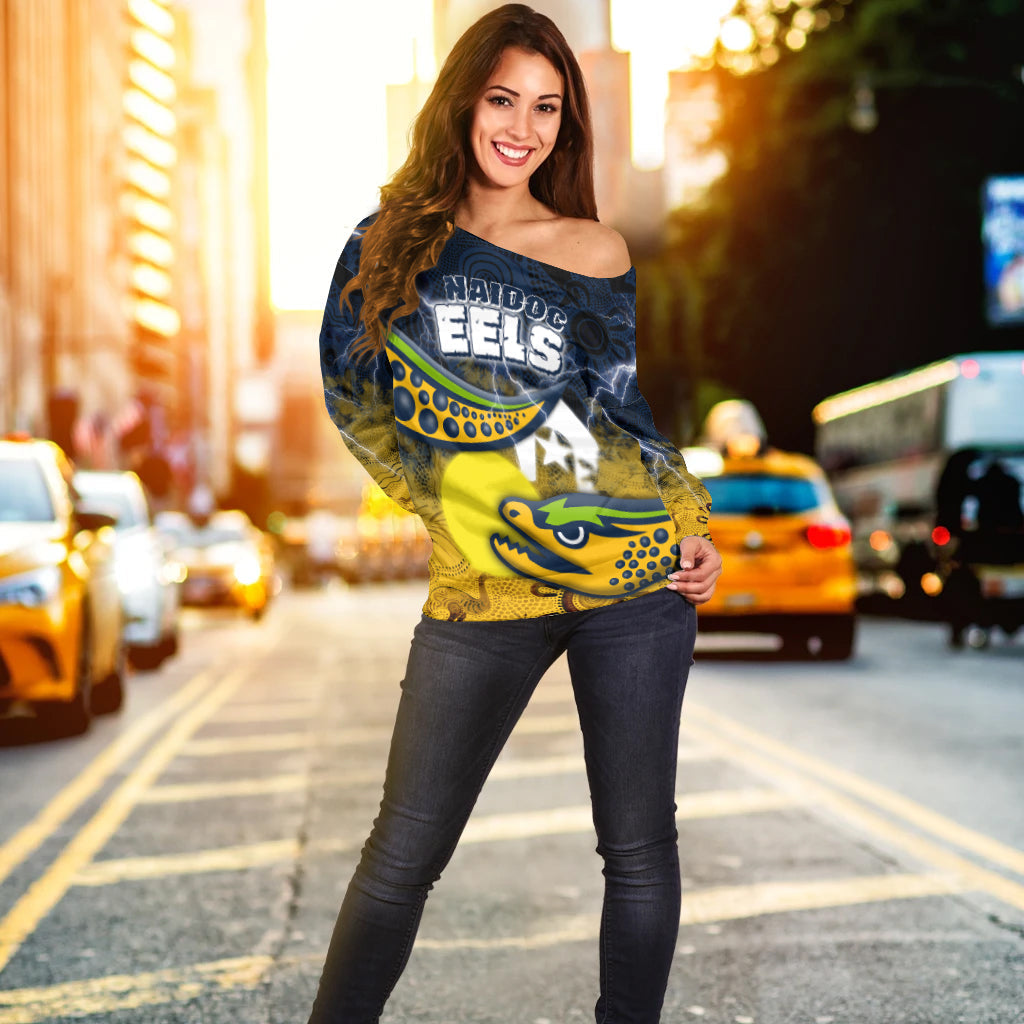 (Custom Personalised) Eels Rugby NAIDOC Week Women's Off Shoulder Sweater Aboriginal Power Style LT16 - Vibe Hoodie